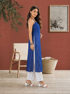 Aachhri Viscose Chikankari Women's Long Kurta - Indigo - side full