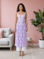 Aachhri Rayon Chikankari Women's Long Kurta - Lilac - front full 2