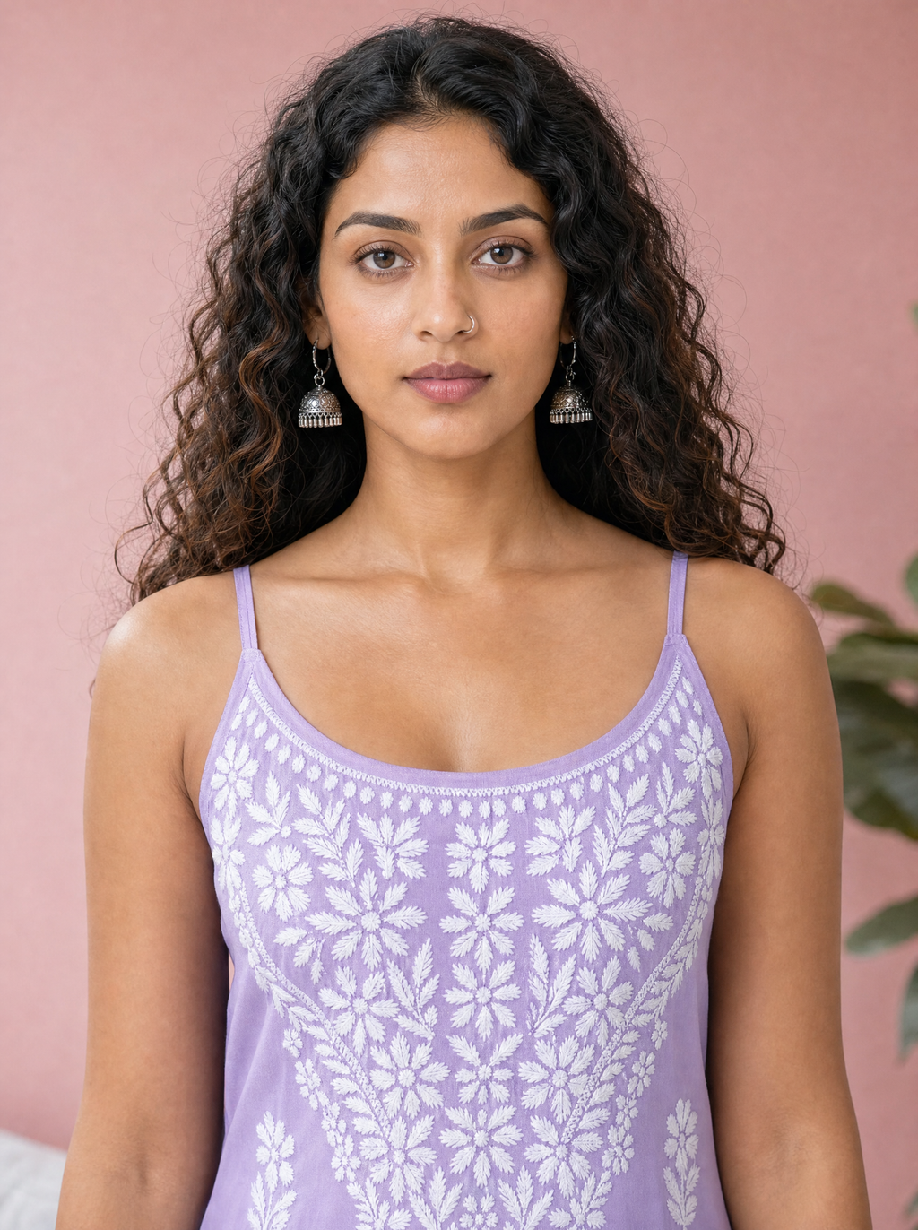 Aachhri Rayon Chikankari Women's Long Kurta - Lilac - front zoom