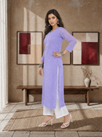 Aachhri Georgette Chikankari Women's Long Kurta - Lavender - side full