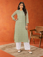 Aachhri Georgette Chikankari Women's Long Kurta - Sage Green - front full 3