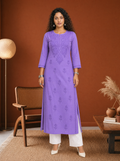 Aachhri Muslin Chikankari Women's Long Kurta - Violet - front full