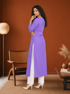 Aachhri Muslin Chikankari Women's Long Kurta - Violet - side full