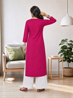Aachhri Muslin Chikankari Women's Long Kurta - Magenta - back full