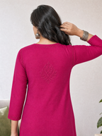 Aachhri Muslin Chikankari Women's Long Kurta - Magenta - back zoom