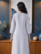 Aachhri Rayon Chikankari Women's Long Kurta - Powder Grey - back full
