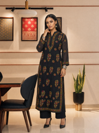 Aachhri Georgette Chikankari Women's Long Kurta - Black - front full