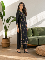 Aachhri Rayon Chikankari Women's Long Kurta - Black - side full