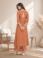 Aachhri Rayon Chikankari Women's 2PC Long Kurta Set - Rust - back full