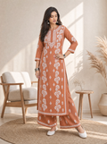 Aachhri Rayon Chikankari Women's 2PC Long Kurta Set - Rust - front full