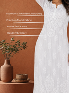 Aachhri Modal Chikankari Women's 2PC Long Kurta Set - White - front zoom 4