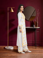 Aachhri Rayon Chikankari Women's 2PC Long Kurta Set - Yellow - side full