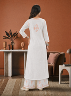 Aachhri Rayon Chikankari Women's 2PC Long Kurta Set - Peach - back full