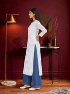 Aachhri Viscose Chikankari Women's Long Kurta - White