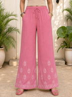 Aachhri Viscose Chikankari Women's 2PC Long Kurta Set - Rose Pink