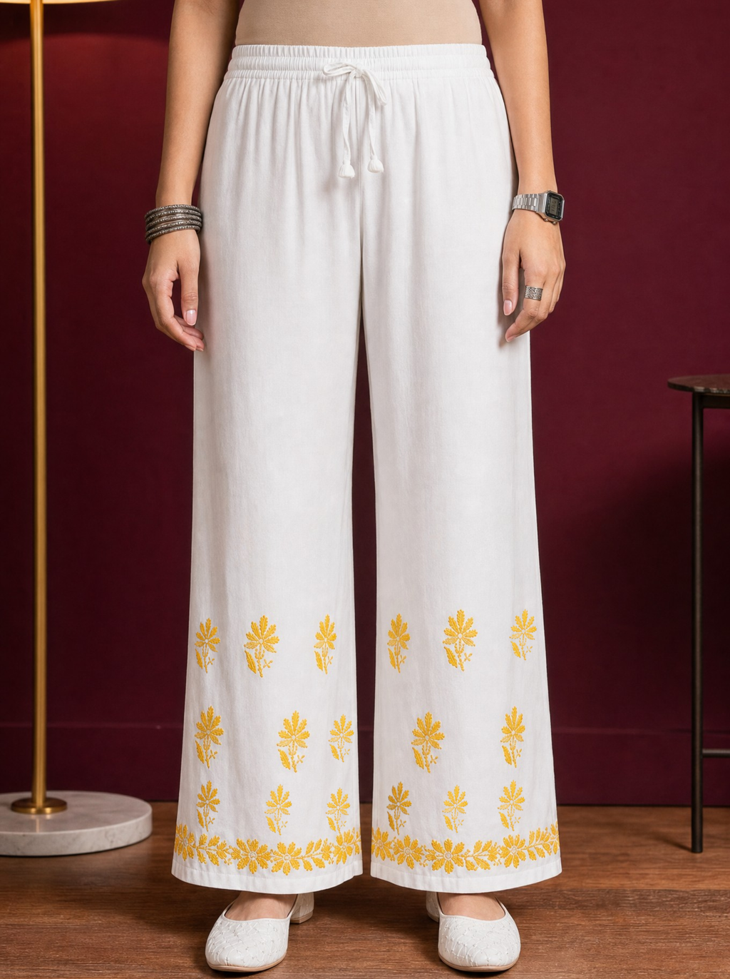 Aachhri Rayon Chikankari Women's 2PC Long Kurta Set - White