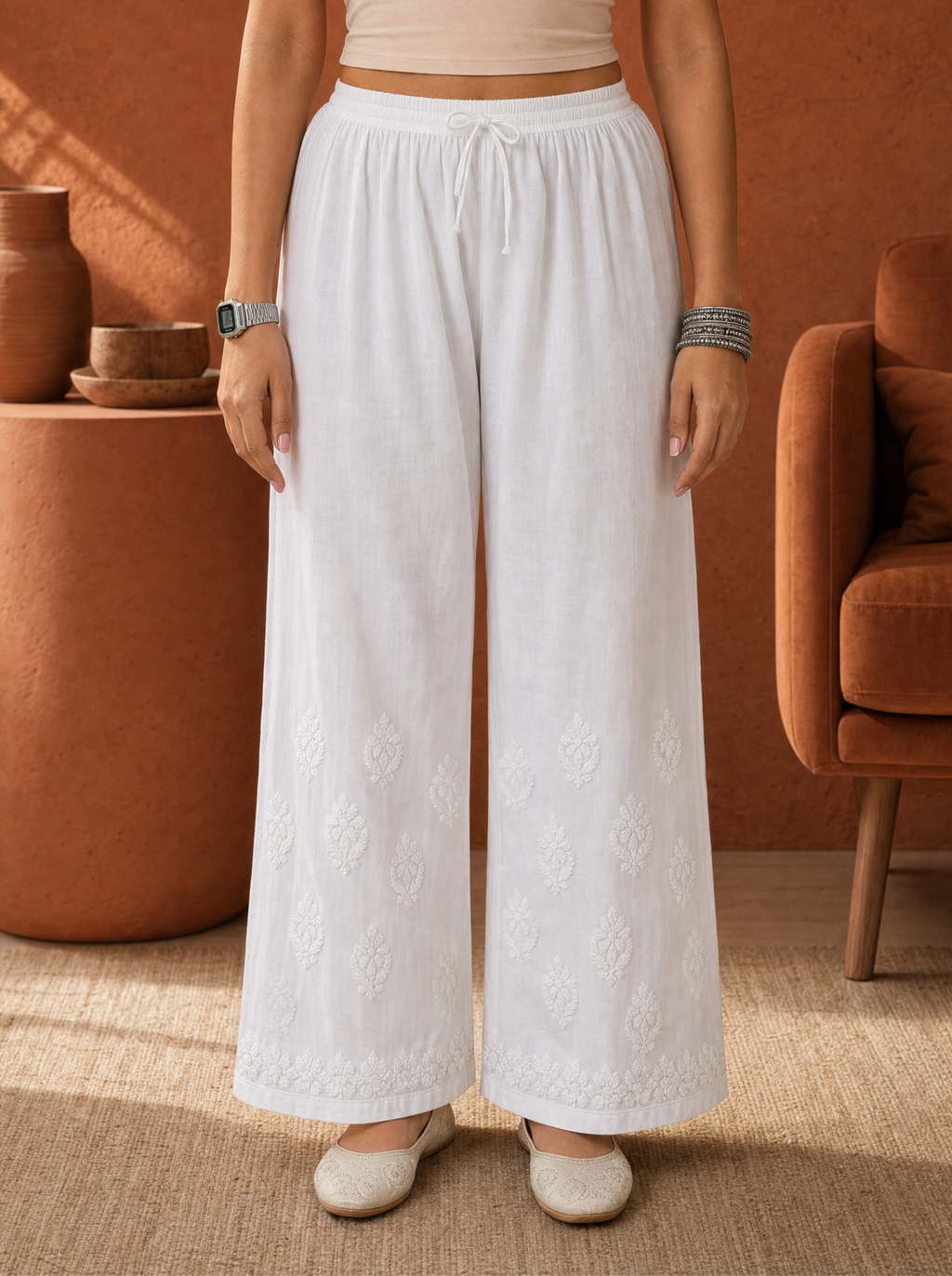 Aachhri Modal Chikankari Women's 2PC Long Kurta Set - White