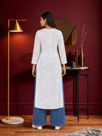 Aachhri Viscose Chikankari Women's Long Kurta - White