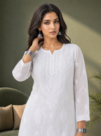 Aachhri Viscose Chikankari Women's 2PC Long Kurta Set - White - front zoom