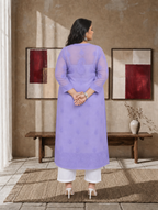 Aachhri Georgette Chikankari Kurta - Lavender - Plus size back