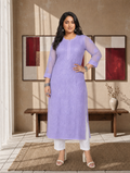 Aachhri Georgette Chikankari Kurta - Lavender - Plus size front