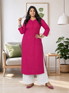 Aachhri Muslin Chikankari Kurta - Rani Pink - Plus size front
