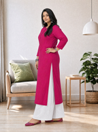 Aachhri Muslin Chikankari Kurta - Rani Pink - Plus size side