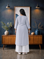 Aachhri Rayon Chikankari Kurta - Powder Grey - Plus size back