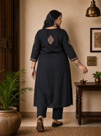 Aachhri Cotton Chikankari Kurta - Black - Plus size back