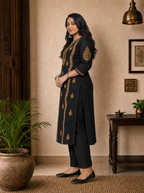 Aachhri Cotton Chikankari Kurta - Black - Plus size side