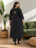 Aachhri Rayon Chikankari Kurta - Black - Plus size back