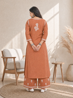 Aachhri Rayon Chikankari 2PC Set - Peach - Plus size back