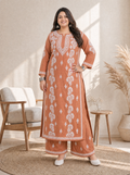 Aachhri Rayon Chikankari 2PC Set - Peach - Plus size front