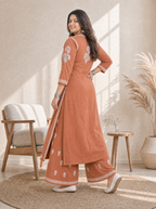 Aachhri Rayon Chikankari 2PC Set - Peach - Plus size side