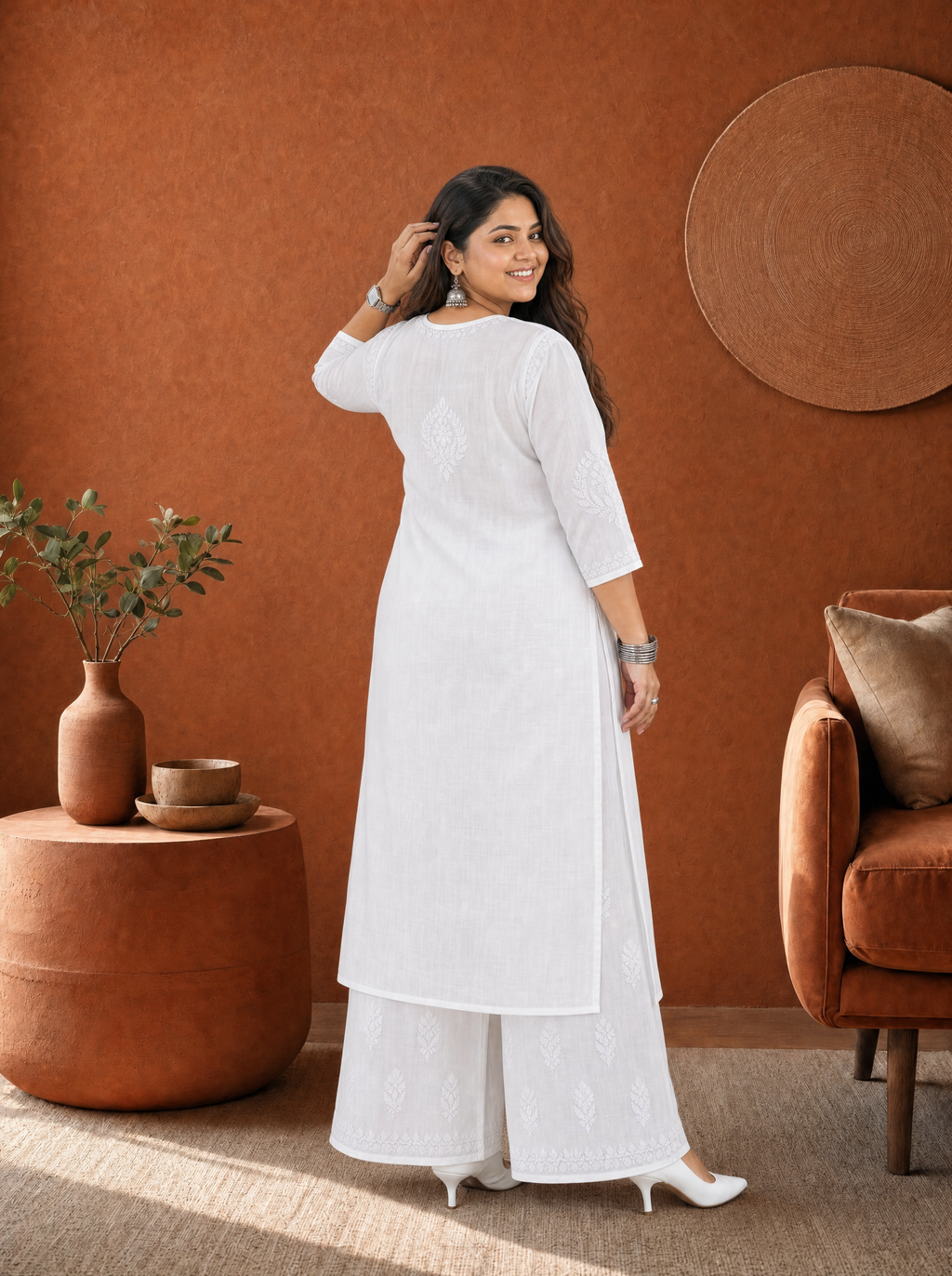 Aachhri Modal Chikankari 2PC Set - White - Plus size back