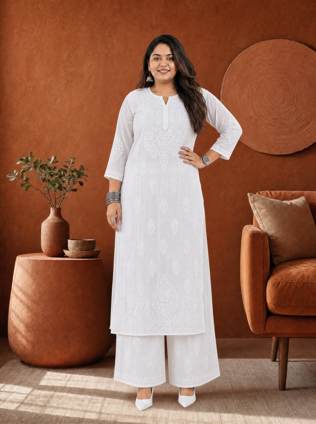 Aachhri Modal Chikankari 2PC Set - White - Plus size front