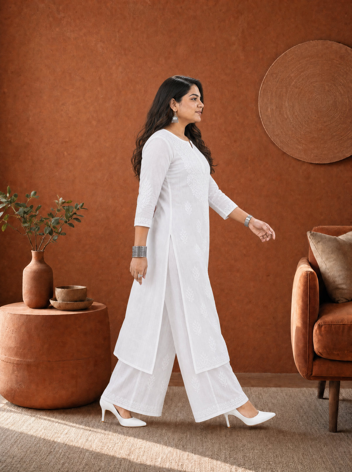 Aachhri Modal Chikankari 2PC Set - White - Plus size side