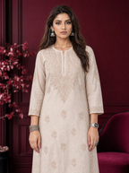 Aachhri Chanderi Chikankari Women's Long Kurta - Beige