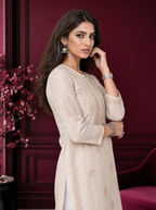 Aachhri Chanderi Chikankari Women's Long Kurta - Beige