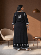 Aachhri Rayon Chikankari 2PC Set - Black Daisy - Plus size back