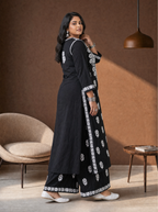 Aachhri Rayon Chikankari 2PC Set - Black Daisy - Plus size side