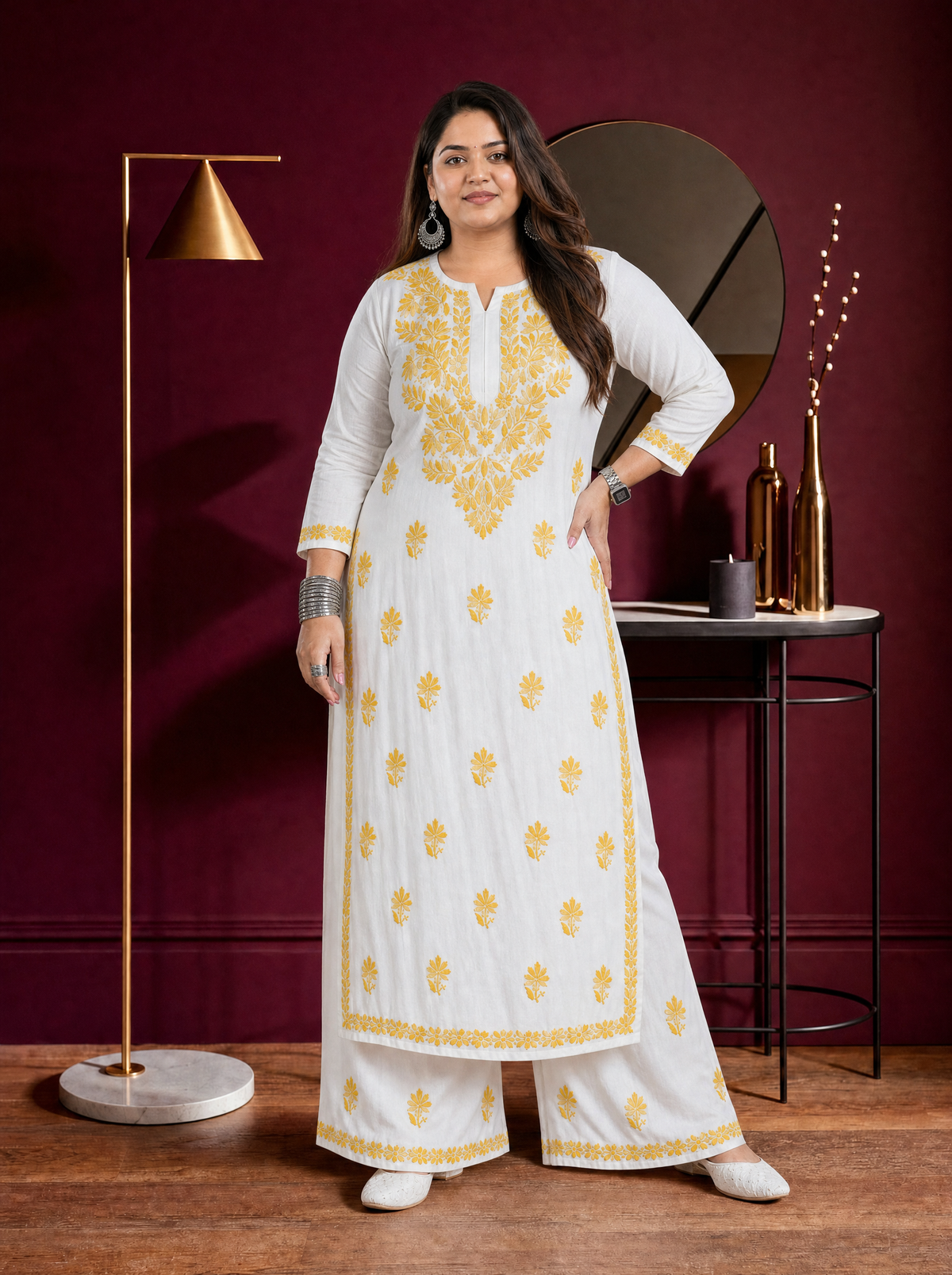 Aachhri Rayon Chikankari 2PC Set - White - Plus size front