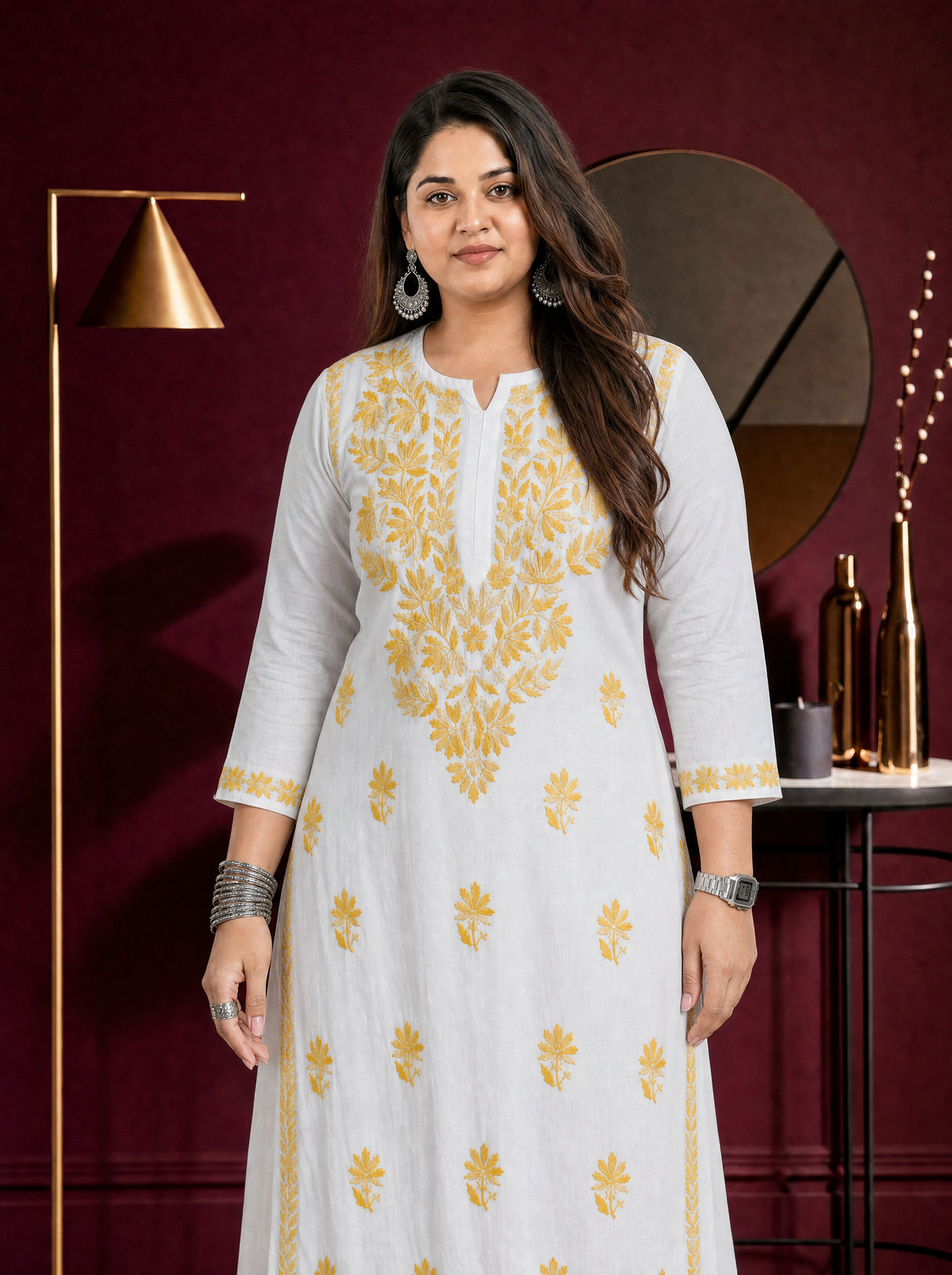 Aachhri Rayon Chikankari 2PC Set - White - Plus size front zoom
