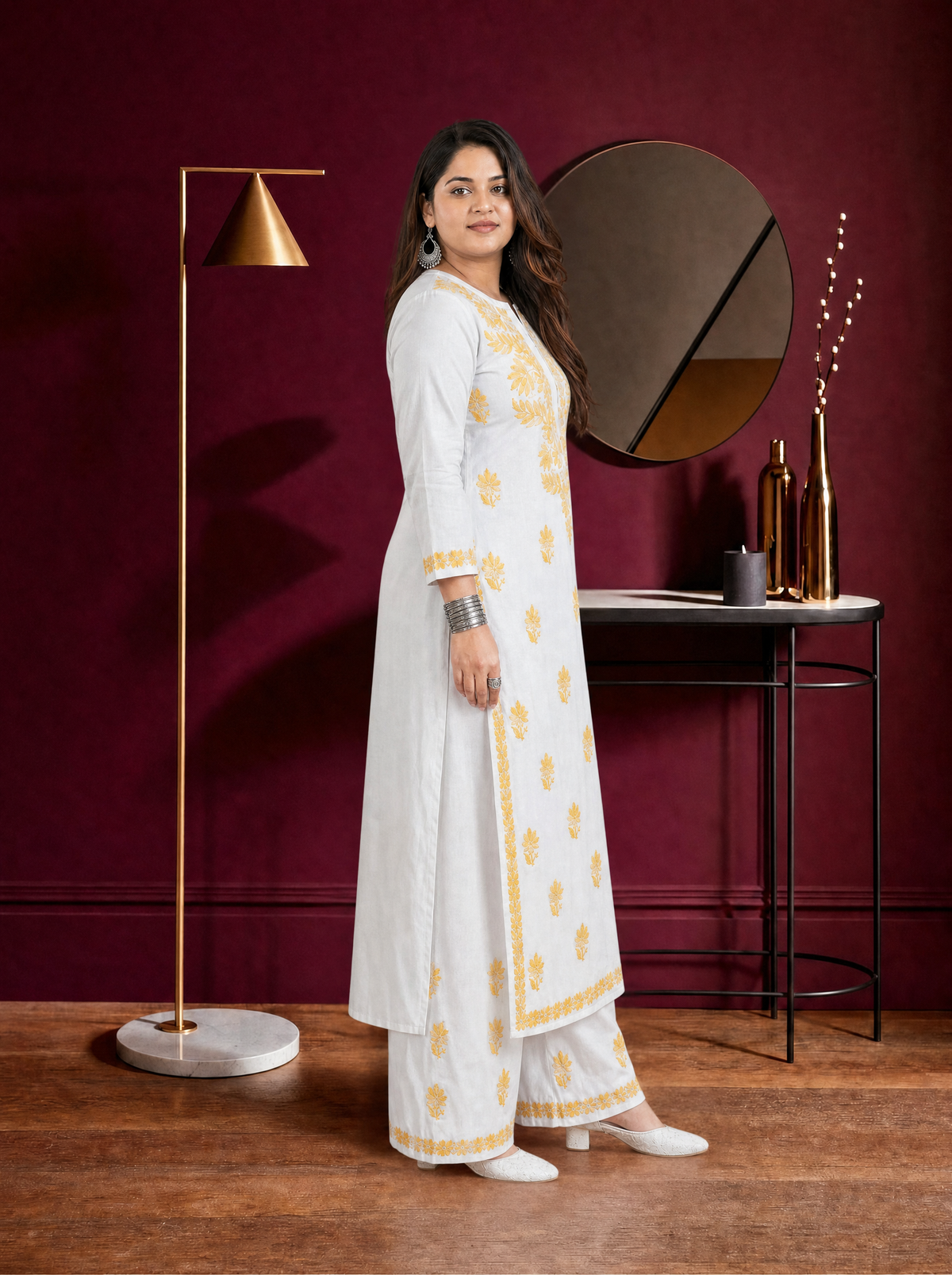 Aachhri Rayon Chikankari 2PC Set - White - Plus size side