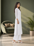 Aachhri Viscose Chikankari Women's 2PC Long Kurta Set - White - side full